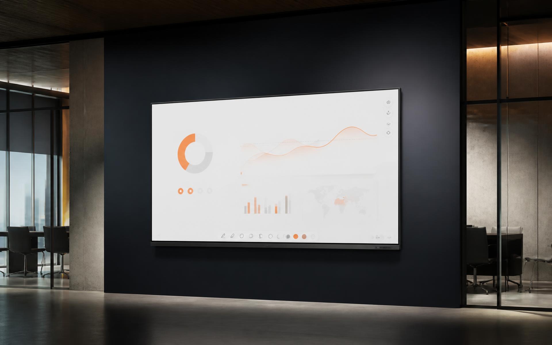 Interactive display showing a high-resolution dashboard in a boardroom